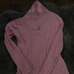 Ralph Lauren Pink Cable-Knit Hooded Sweater